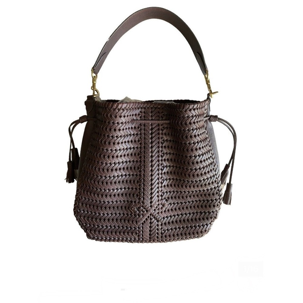 Anya‎ Hindmarch Neeson Leather Woven Bucket Bag Rosewood Brown Tassel